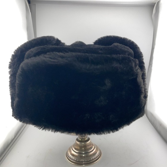 Hunting Hat Trapper Russian Ushanka  Aviator  Size 7 Faux Fur Vintage Black​​​​ - Picture 3 of 7